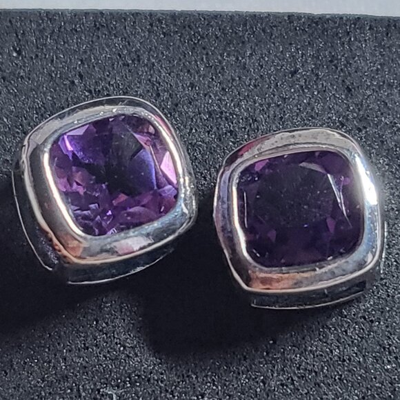Amethyst Sterling Silver Square Studs - Picture 5 of 6